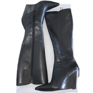 Nine West Varin Black Leather Wedge Tall Boots in Box (7.5)